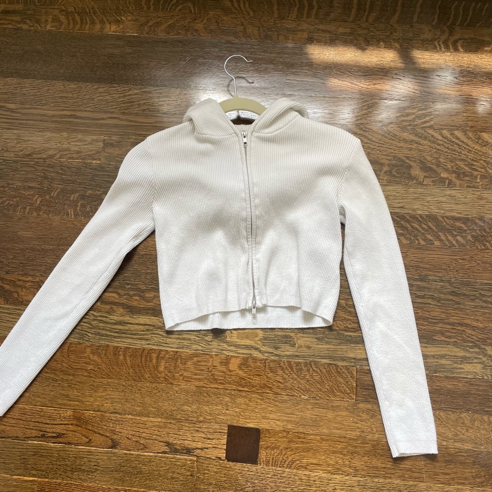 brandy melville white ribbed zip up